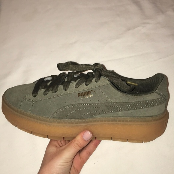 puma suede platform green